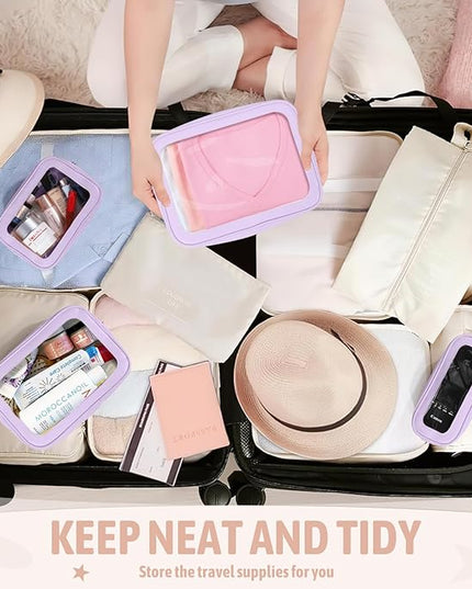5PCS Diaper Bag Organizer Pouch Set, TSA Approved Toiletry Bag，Clear Waterproof TPU Makeup Bag Set Travel Organizer Bags for Women and Kids