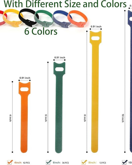 102 Pcs Cable Ties, 4+6+8+10 inch Reusable Multi-Colour Cable Ties Wire Ties Cord Organizer Cable Organizer Adjustable Cable Management for Cable Management
