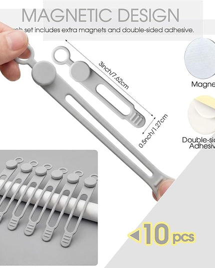 Geelin 10 Pack Magnetic Silicone Cable Ties bulk Reusable Cable Organizer Straps for Cord Management Magnetic Wire Ties for USB Cables Headphones Charger Cords Curtain Towel Straps(Gray)