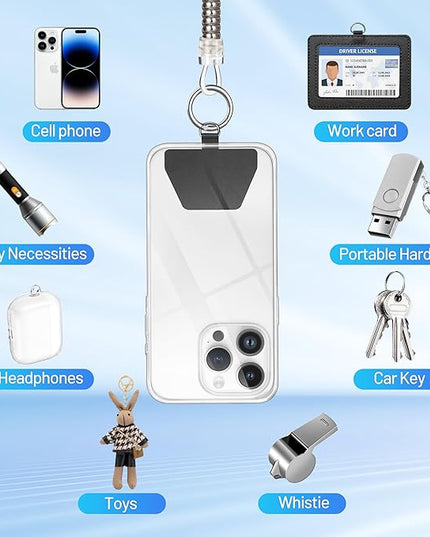 takyu Phone Tether, 2PCS Phone Leash Anti-theft Phone Strap with 2*Tab and 2*Carabiner for Hiking Climbing Shopping Fit for iPhone Samsung Most Smartphones (Silver)