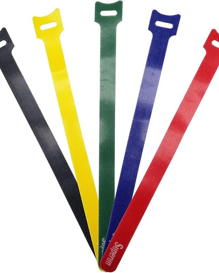 Superun 50 Pcs Multi-Color 10 Inch Fastening Cable Ties Reusable Cord Organizer, Adjustable Hook and Loop Wire Wrap Cable Management