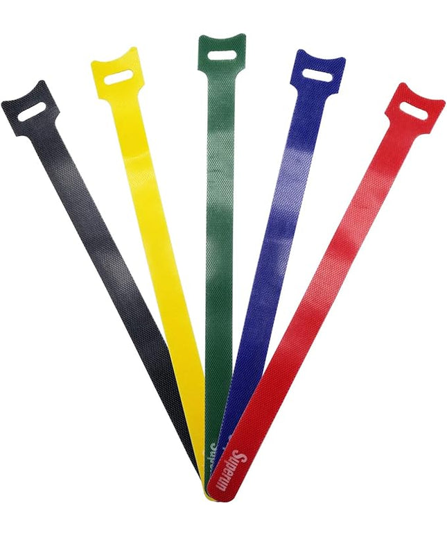 Superun 50 Pcs Multi-Color 10 Inch Fastening Cable Ties Reusable Cord Organizer, Adjustable Hook and Loop Wire Wrap Cable Management
