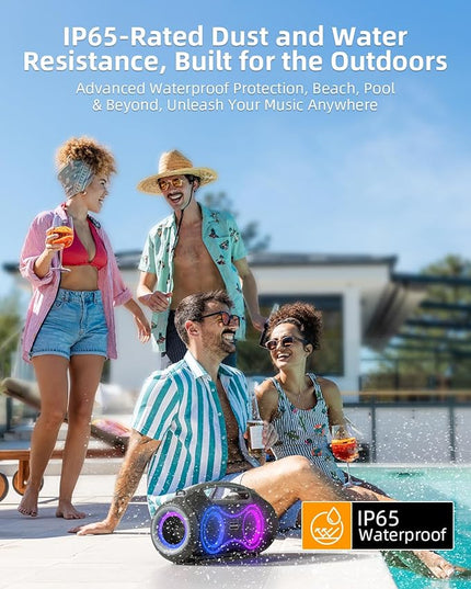 Portable Bluetooth Speaker Wireless, 180W Max Loud Waterproof Speakers, Bass Boost Boom Box for Party and Outdoor, w/2*Subwoofer, 2*Tweeter, DSP, IP65, 24H, TWS, TF, USB, AUX