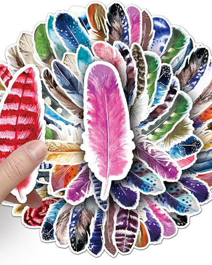 Feather Stickers for Girls Teens Boys Kids|50Pcs|Exquisite Vinyl Waterproof Stickers for Waterbottle Laptop Computer Luggage Phone Tablet Flasks Bike Scrapbook,Trendy Decals Pack(Feather -50Pcs)