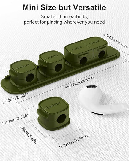 6 Pack Magnetic Cable Clips [1s Open/Lock], Laitver Cord Organizer Holder Strong Adhesive Desk Cable Management- Organize Charging Cords Neatly for Home, Office, Car,Desk, Nightstand-Deep Green