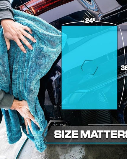 Blackline Car Drying Towel - 2ftx3ft XL-Popular Pick Among Detailing Pros -Aqua 1300 GSM Microfiber Accessory - Absorbs Over 8lbs of Water - Leaves No Streaks, Spots or Scratches - Dries an Entire Car