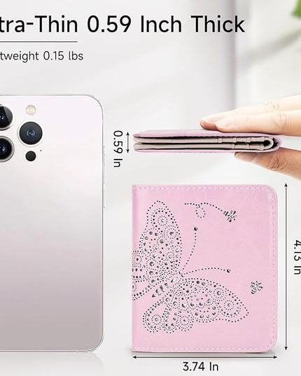 KITEVIUN Small RFID Wallet Women Ultra Thin Slim Womens Wallet Mini Compact Bifold Pocket Ladies Wallets for Women LIGHT PINK
