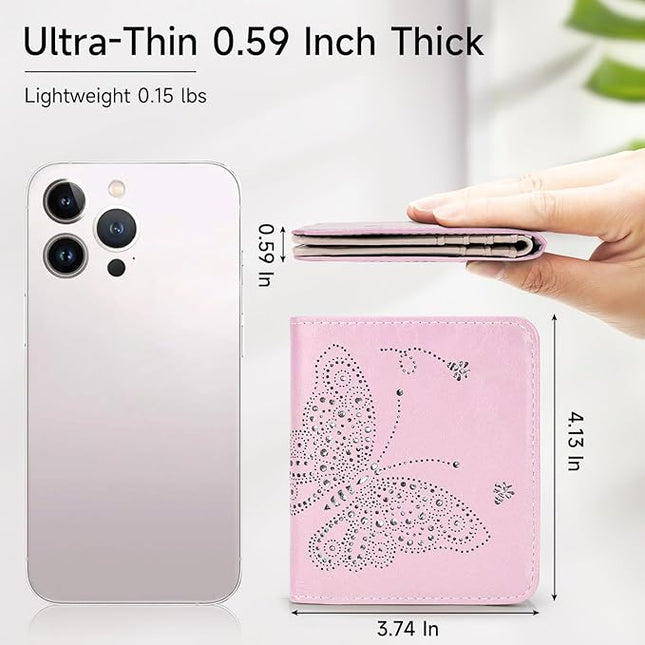 KITEVIUN Small RFID Wallet Women Ultra Thin Slim Womens Wallet Mini Compact Bifold Pocket Ladies Wallets for Women LIGHT PINK