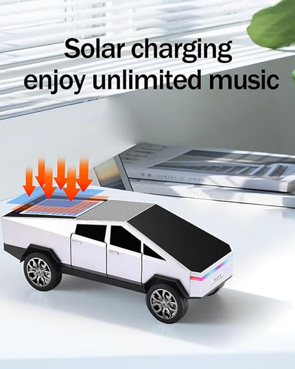 WS-699 Solar Bluetooth Replica Speaker – Future Pickup Truck Design, HD Sound, TWS Stereo Pairing, FM Radio, LED Party Light, USB/TF Playback, Hands-Free Mic, Type-C Charging, Portable Gift (Silver)
