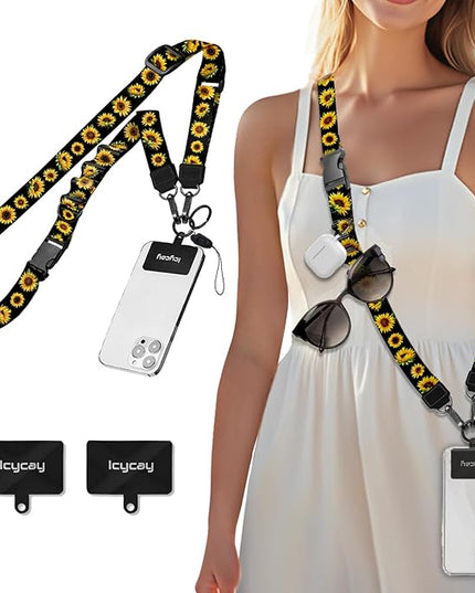 Phone Lanyard Crossbody, Flower Cell Phone Strap for Around The Neck Adjustable, Floral Teacher Anti Theft Cute Lanyard for iPhone Case ID Holder Keys Accessories Travel Essential