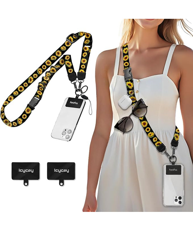 Phone Lanyard Crossbody, Flower Cell Phone Strap for Around The Neck Adjustable, Floral Teacher Anti Theft Cute Lanyard for iPhone Case ID Holder Keys Accessories Travel Essential