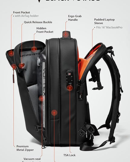 BlackVoyage Vortex Vacuum Seal Travel Backpack 60L Expandable Air Compression System Water Resistant TSA Lock Carry-On Suitcase Luggage Black Zephyr - Vacuum Pump Included