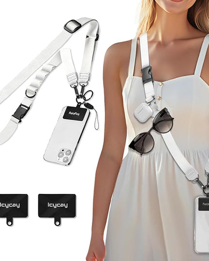 Phone Lanyard Crossbody, White Cell Phone Strap for Around The Neck Adjustable, Minimalist Teacher Anti Theft Cute Lanyard for iPhone Case ID Holder Keys Accessories Travel Essential