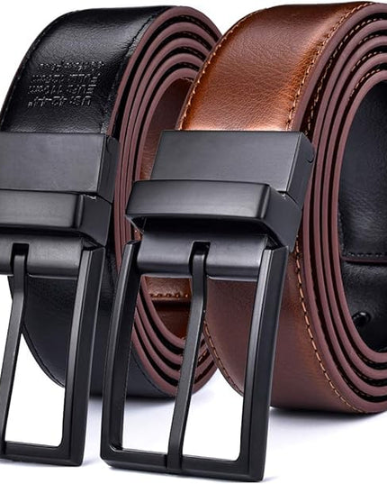 beltox fine Men's Dress Belt Leather Reversible 1.25" Wide Rotated Buckle Gift Box