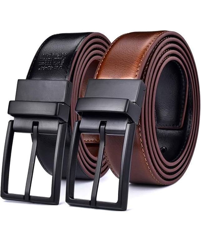 beltox fine Men's Dress Belt Leather Reversible 1.25" Wide Rotated Buckle Gift Box