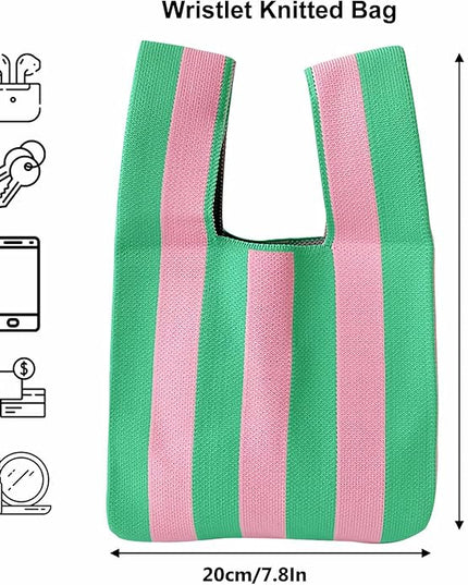 Women's Wrist Knot Tote Bag Small Crochet Wristlet Handbag Aesthetic Cute Knit Purse (Very Small Size)