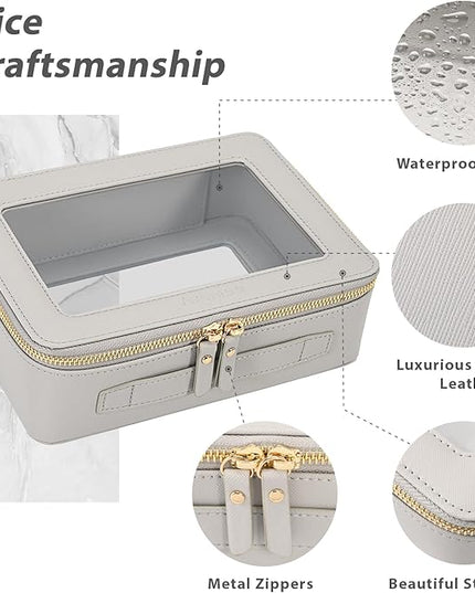 Aveniee Clear Makeup Bag Organizer,Large Travel Toiletry Bag for Women, Waterproof Cosmetic Pouch with Zippers,Car Organizers and Storage Case for Accessories,Grey