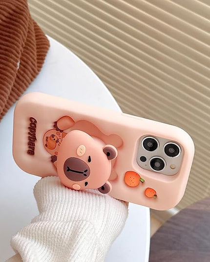 Copybara Case Compatible with iPhone 17 Pro,Cute 3D Cartoon Copybara Stand Funny Kawaii Soft Silicone Gel Drop Protection Cover for Women Girls