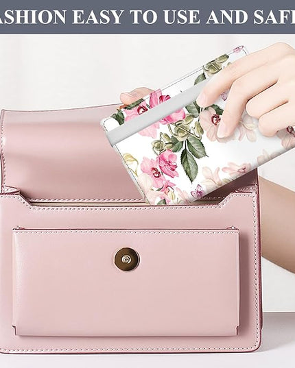 Passport Holder for Travel Essentials, RFID Premium Leather Passport Wallet Cover Case for Travel Must Haves Accessories, Passport Book Holders for Women Men White Colorful Flowers