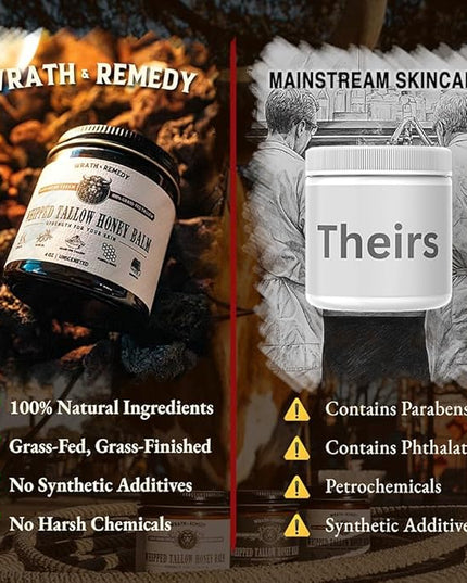 Organic Beef Tallow for Skin - 4 OZ (Pack of 3) — Grass Fed Beef Tallow for face + Body — US-Made Whipped Tallow and Honey Balm Moisturizer for Dry and Sensitive Skin, Eczema, Rosacea (No Additives)