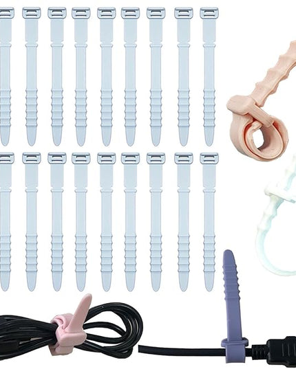Reusable Silicone Zip Ties Cord Organizer: Silicone Cable Ties Straps for Cable Management - 20PCs 4.5” Blue Elastic Wire Cord Organizer for Home Office and Travel