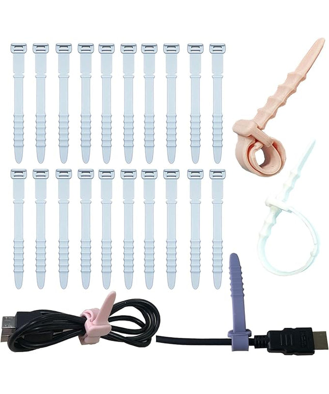 Reusable Silicone Zip Ties Cord Organizer: Silicone Cable Ties Straps for Cable Management - 20PCs 4.5” Blue Elastic Wire Cord Organizer for Home Office and Travel