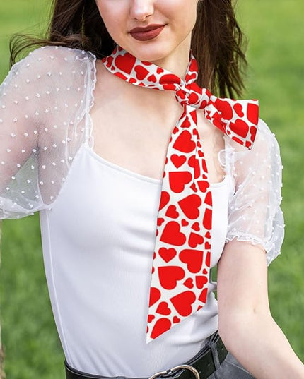 Valentine Red Hearts Bandanas Head Scarf For Women Hair Scarves Accessories Lightweight Fashion Wrap Neck Headscarf