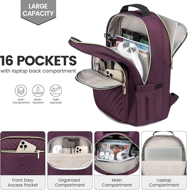 LOVEVOOK Laptop Backpack for Women 18.4 inch,Cute Womens Travel Backpack Purse,Professional Laptop Computer Bag,Waterproof Work Business College Teacher Bag Carry on Backpack with USB Port,Deep Purple