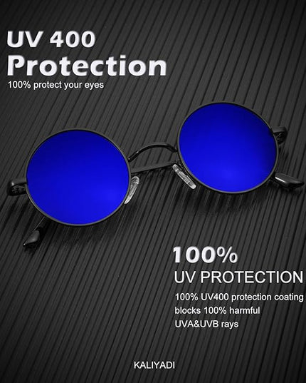 KALIYADI Round Polarized Sunglasses for Men Women Retro Metal Hippie Circle Style Sun Glasses UV Protection
