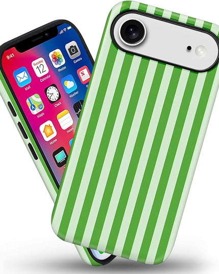 Magnetic for iPhone 17 Air Case Cute Stripes Phone Case, Shockproof Slim TPU and Hard PC Protective Phone Cover Compatible with MagSafe Designed for Women Girls, Deep Green