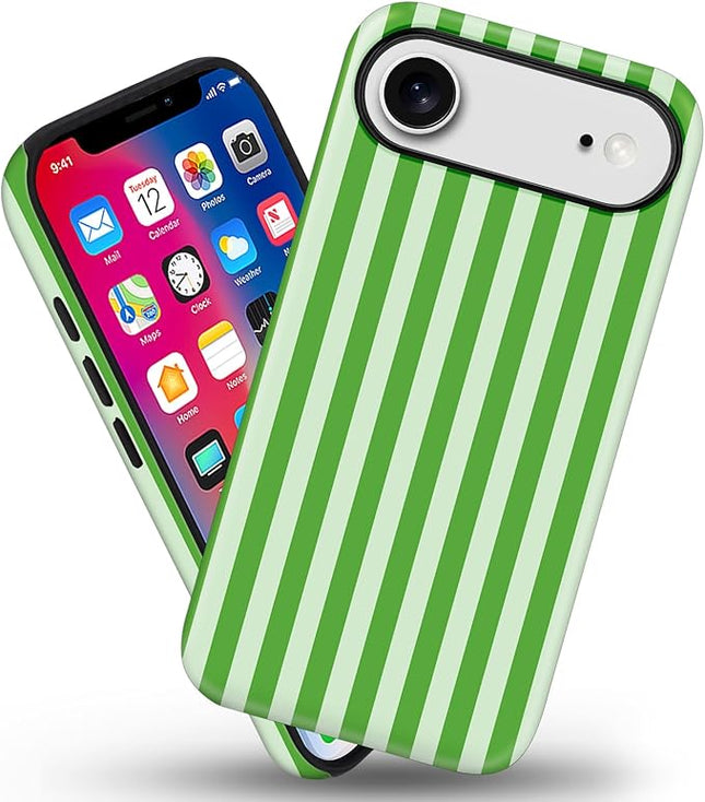 Magnetic for iPhone 17 Air Case Cute Stripes Phone Case, Shockproof Slim TPU and Hard PC Protective Phone Cover Compatible with MagSafe Designed for Women Girls, Deep Green