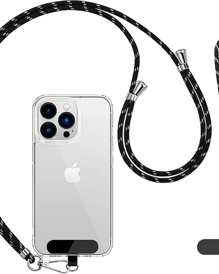 CACOE Phone Lanyard 2 Pcs-1 Pcs Adjustable Neck Strap, 1 Pcs Wrist Strap, 2 Pads, Universal Crossbody Multifuctional Cell Phone Lanyards Compatible with Most Smartphones(Black Silver)