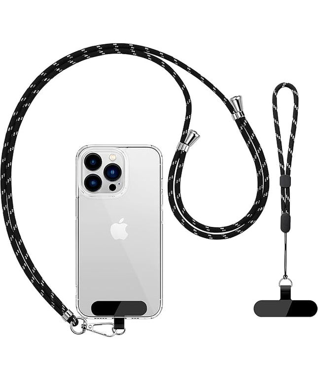 CACOE Phone Lanyard 2 Pcs-1 Pcs Adjustable Neck Strap, 1 Pcs Wrist Strap, 2 Pads, Universal Crossbody Multifuctional Cell Phone Lanyards Compatible with Most Smartphones(Black Silver)