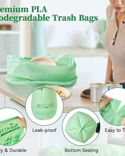 ECOLipak 13 Gallon Compostable Trash Garbage Bags, 100 Count (2 Rolls) Biodegradable Heavy Duty Bathroom Kitchen Trash Bags for Home/Office, US BPI ASTM D6400 and OK Compost Home Certified