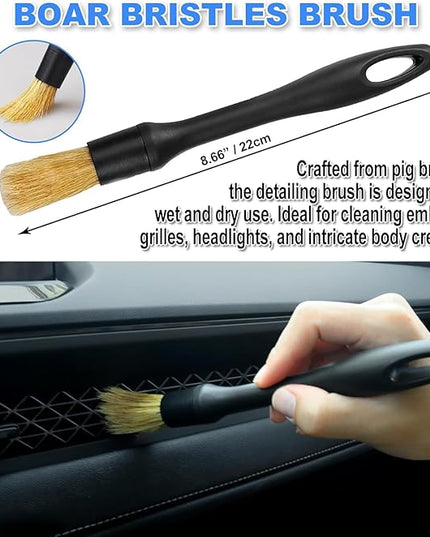 7PCS Car Detailing Brush Set, Ultra Soft Boars Hair Car Interior Detailing Brushes, Car Interior Detailing Kit, Car Cleaning Gel Supplies Kit, Car Dust Brush, Car Accessories for Truck, Suv, Interior