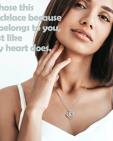 Rose Heart Pendant Necklace Gifts for Wife, Engraved 'I love you' Gift for Wife Girlfriend, Anniversary Birthday Eternity Jewelry Present for Women, Moissanite Necklace Gift for Her