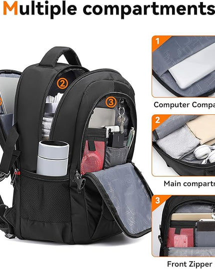 CROSSGEAR Travel Laptop Backpack Commuter Backpack Classic Backpack Water Resistant with USB Charging Hole Computer Bag Daypack for Men Women Work Daily Life,Black