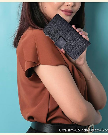 Real Leather Women Wallet Leather with RFID Blocking -Trifold Card Holder Designer Ladies Clutch with ID Window Wallets