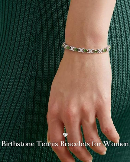 Iefil Valentines Day Gifts for Her, Oval Birthstone Tennis Bracelets for Women Wife Unique X O Design Fine Jewelry Anniversary Birthday Gift 925 Sterling Silver Birthstone Jewelry for Mom Girlfriend