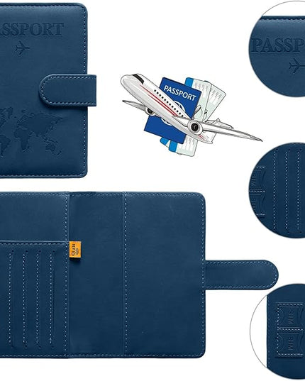 Passport Holder for Travel Passport Holder with Card Slots Holder Passport Case Passport cover for Women and Men Passport Wallet Travel Essentials and Accessories (Buckle, Navy)