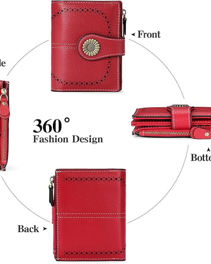 SENDEFN Small Womens Wallet Leather Bifold Card Holder RFID Blocking with Zipper Coin Pocket