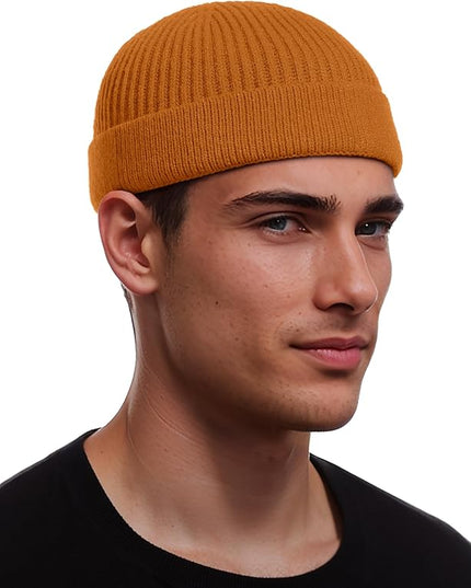 vidsel Thin Wool Fisherman Beanie for Men Women, Short Knit Cuff Trawler Watch Hats