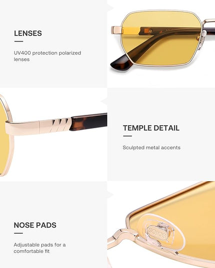 SOJOS Retro Rectangle Polarized 90s Sunglasses for Women Men,Trendy Narrow Hexagon Square Shades SJ1270