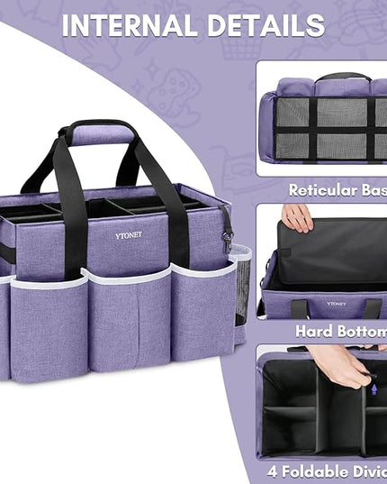 Ytonet Cleaning Caddy, Wearable Cleaning Supplies Organizer with 4 Foldable Dividers, Large Cleaning Caddy for Cleaning Supplies with Handle and Shoulder Straps, Cleaning Bags for Housekeepers, Purple