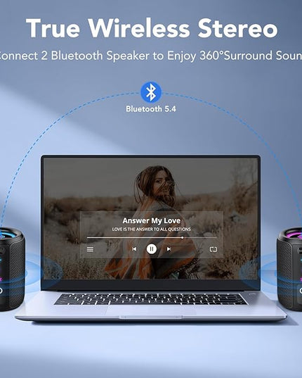 Portable Bluetooth Speaker with Lights, Bluetooth 5.4 Speaker, Powerful Crystal Clear Sound,All Day Playtime,15W Loud Stereo Sound, IPX7 Waterproof,TWS pairing for Outdoor/Home/Party/Travel,Gift Ideas