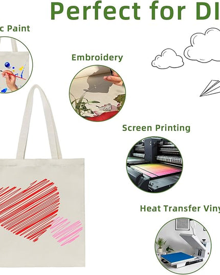 6 I 12 I 24 I 48 Pack Canvas Tote Bags,Reusable Blank Canvas for Shopping Bags,Grocery Bags,DIY Gift Bags