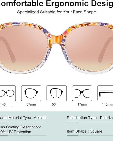 CARFIA Acetate Oversized Square Polarized Sunglasses for Women UV Protection Retro Trendy Big Shades