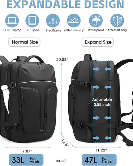 Vacuum Compression Backpack for Travel, 47L Expandable Backpack with Pump, 17 inch Laptop Backpack Luggage Flight Approved with Vacuum Compression System