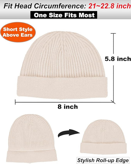 vidsel Thin Wool Fisherman Beanie for Men Women, Short Knit Cuff Trawler Watch Hats