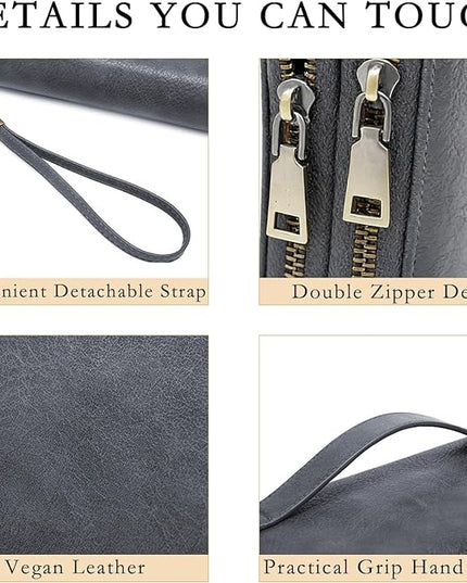 YAPAIOU Wallet For Women Large Capacity Wristlet Purse for Women RFID Blocking Multi Clutch Grey
